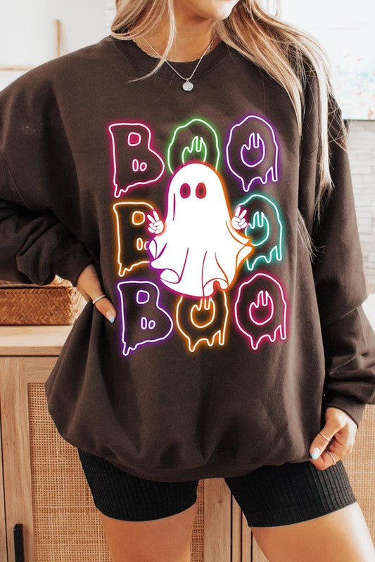 Neon ghost graphic sweatshirts for a spirited Halloween