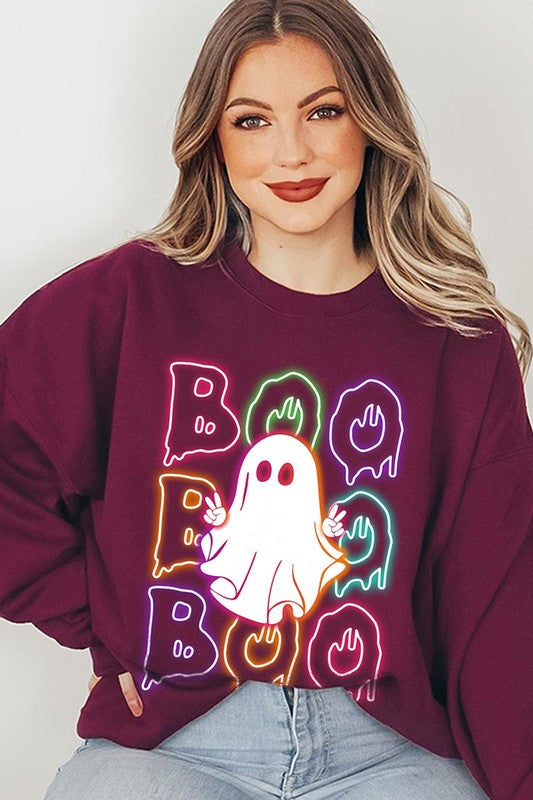 Neon ghost graphic sweatshirts for a spirited Halloween