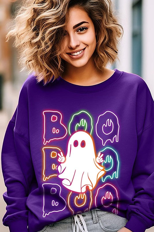 Neon ghost graphic sweatshirts for a spirited Halloween