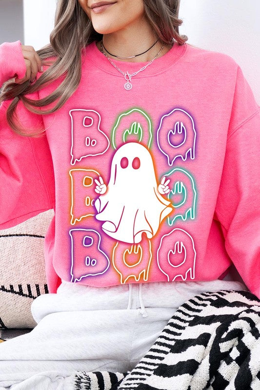 Neon ghost graphic sweatshirts for a spirited Halloween