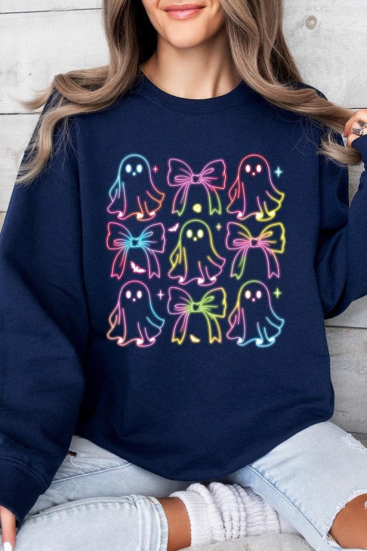 Spooktacular Coquette Neon Ghost Sweatshirt for Halloween Fun