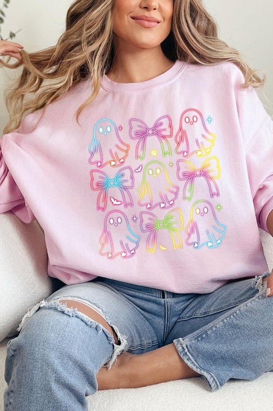 Spooktacular Coquette Neon Ghost Sweatshirt for Halloween Fun