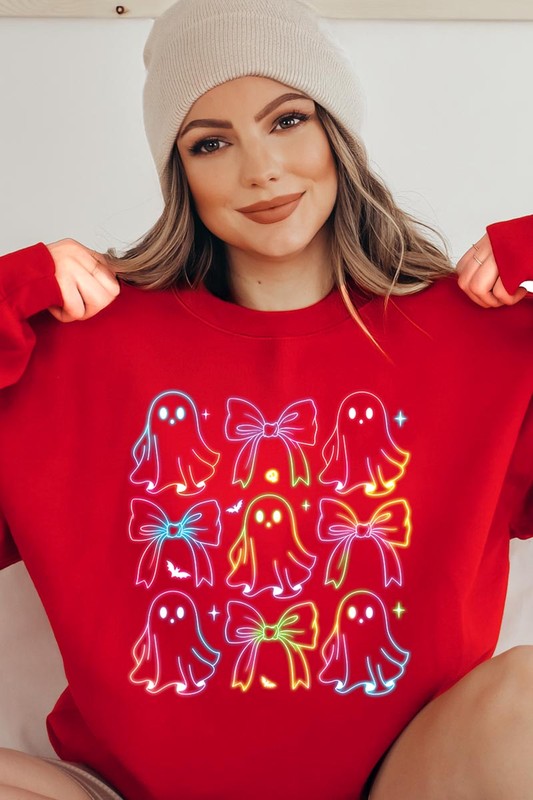 Spooktacular Coquette Neon Ghost Sweatshirt for Halloween Fun