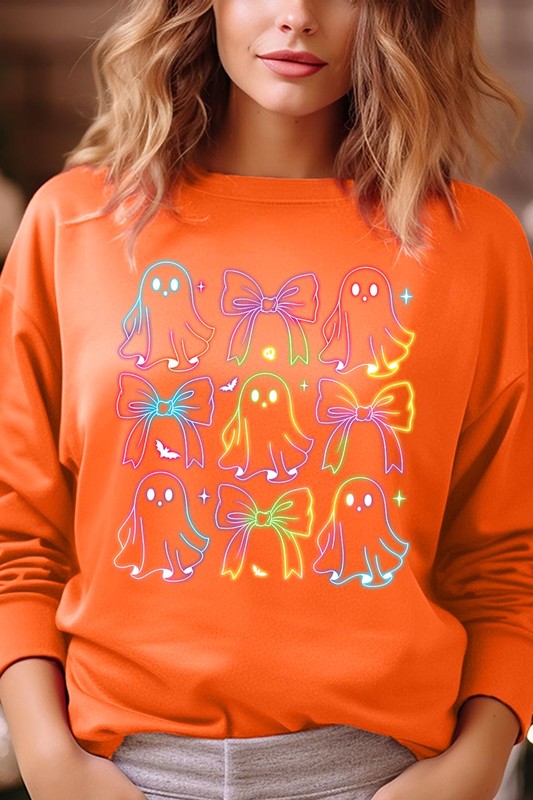 Spooktacular Coquette Neon Ghost Sweatshirt for Halloween Fun