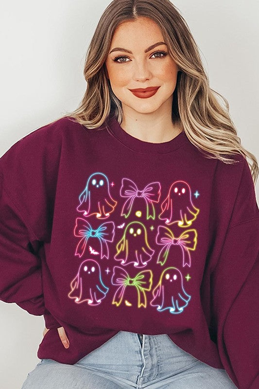 Spooktacular Coquette Neon Ghost Sweatshirt for Halloween Fun