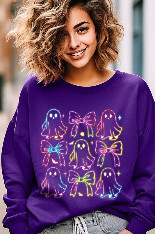 Spooktacular Coquette Neon Ghost Sweatshirt for Halloween Fun