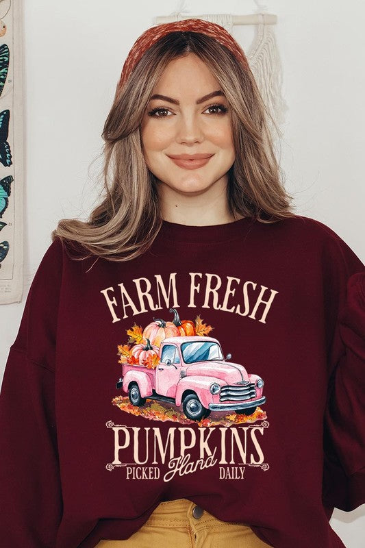 Cozy autumn vibes with pumpkin truck fleece sweatshirts