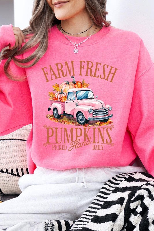 Cozy autumn vibes with pumpkin truck fleece sweatshirts