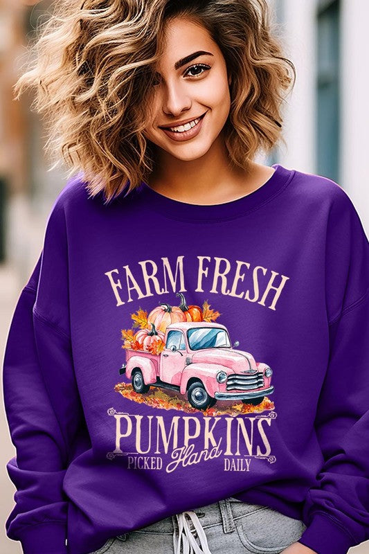 Cozy autumn vibes with pumpkin truck fleece sweatshirts