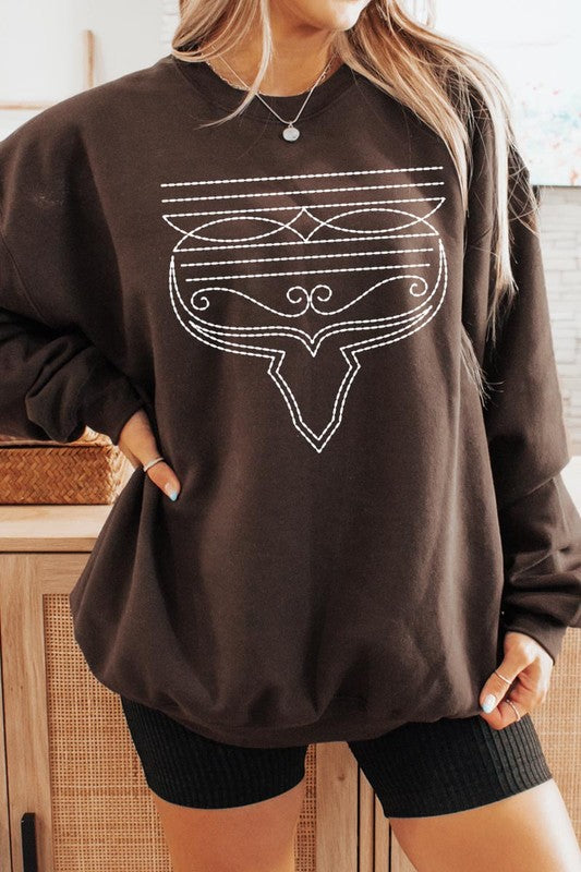 Cozy western boot stitch graphic sweatshirts for stylish comfort