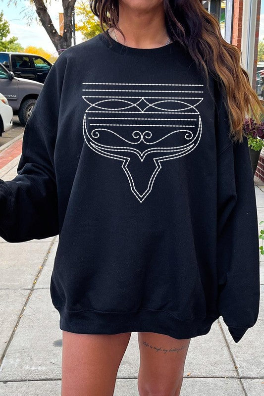 Cozy western boot stitch graphic sweatshirts for stylish comfort