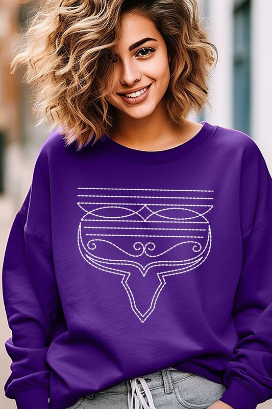 Cozy western boot stitch graphic sweatshirts for stylish comfort