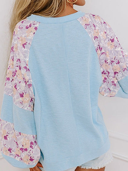 cotton Ribbed Floral Stitch Balloon Pull Over