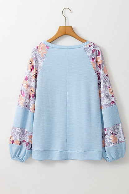 cotton Ribbed Floral Stitch Balloon Pull Over