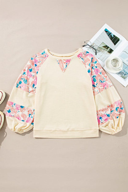 cotton Ribbed Floral Stitch Balloon Pull Over