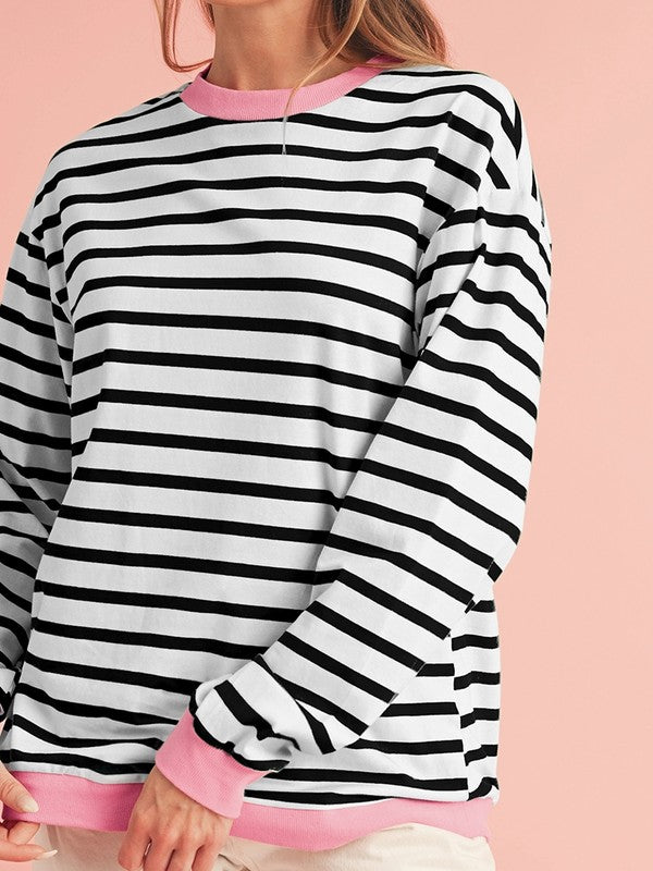 Cotton Stripe  Drop shoulder Sweatshirt