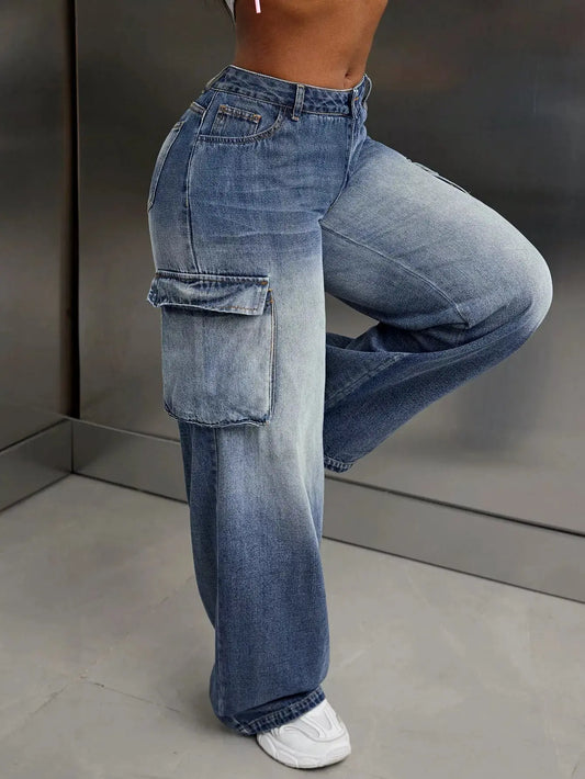 Vintage Wide Leg Cargo Jeans With Pockets And Slight Stretch Simply Love