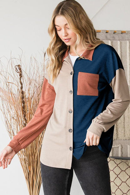 Color block button-down shirt