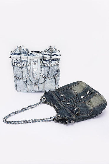 Denim Dreams Chain Tote Bag – Vintage Edge, Everyday Vibe
