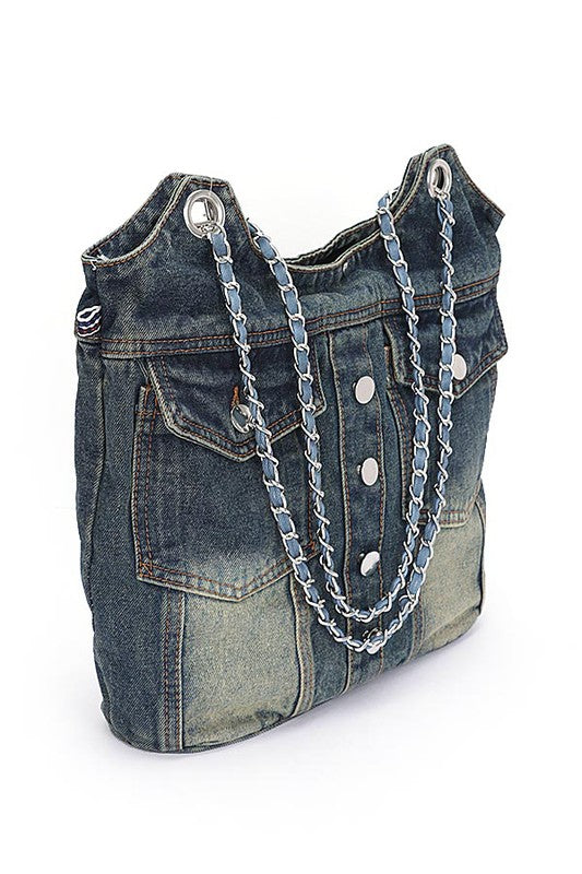 Denim Dreams Chain Tote Bag – Vintage Edge, Everyday Vibe Coco’s Tee Boutique