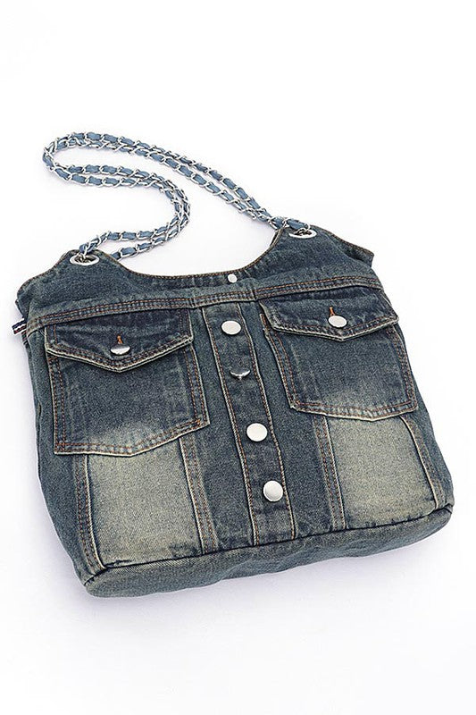 Denim Dreams Chain Tote Bag – Vintage Edge, Everyday Vibe Coco’s Tee Boutique