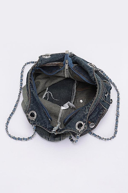 Denim Dreams Chain Tote Bag – Vintage Edge, Everyday Vibe Coco’s Tee Boutique