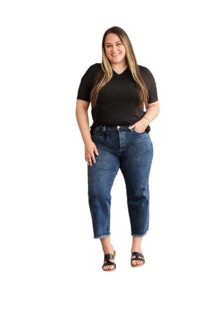 RFM Full Size Tummy Control High Waist Raw Hem Jeans.