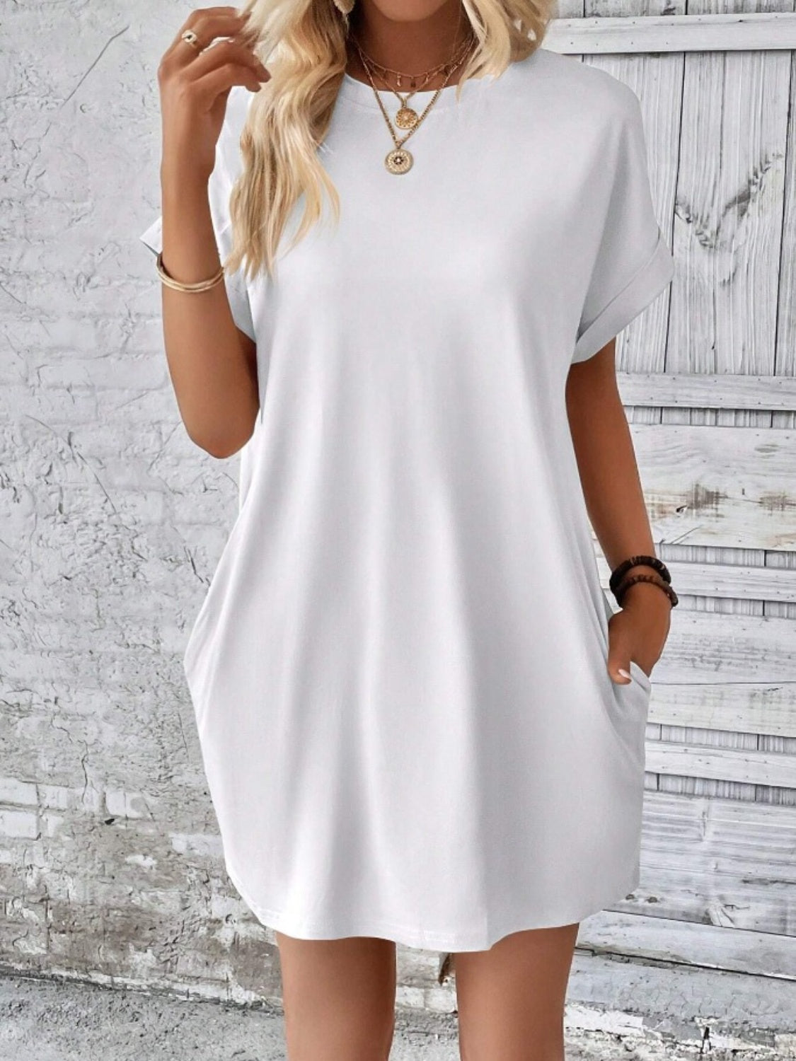 Pocketed Round Neck Short Sleeve Dress Coco’s Tee Boutique