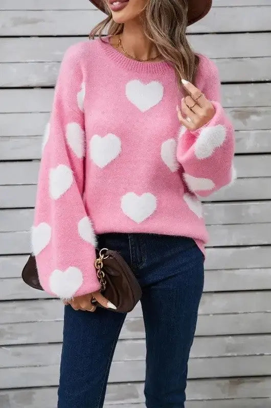 Fuzzy knit heart sweater Miss Sparkling