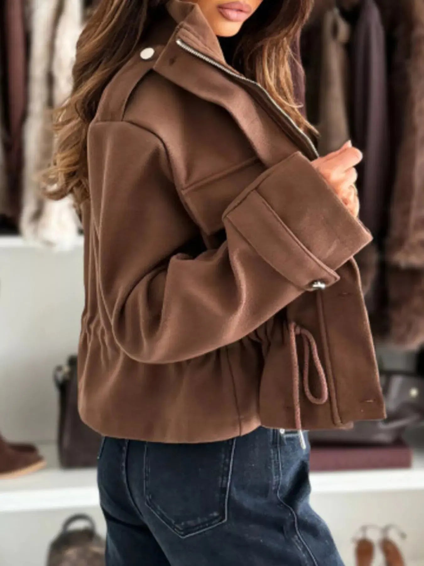 Drawstring Button-Up Casual Jacket Simply Love