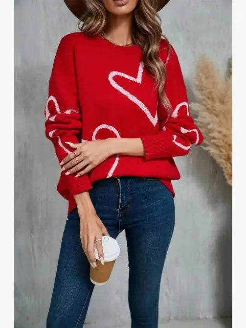 Loose Knit Heart Sweater With Large Heart Patterns For Cozy Everyday Wear Miss Sparkling