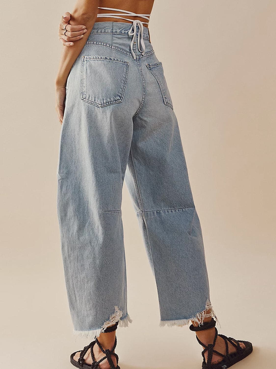 Raw Hem Wide Leg Jeans with Pockets.