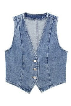 Cropped button front denim vest Miss Sparkling