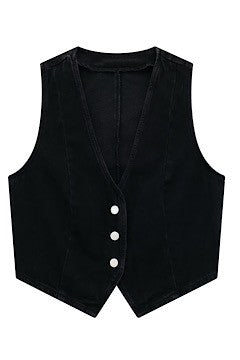 Cropped button front denim vest Miss Sparkling
