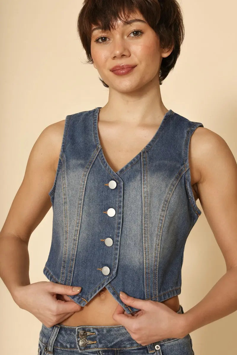 Cropped Denim Vest Miss Sparkling