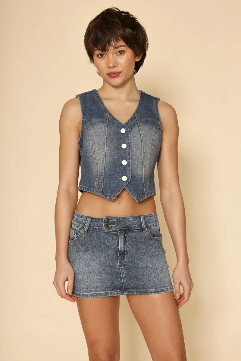 Cropped Denim Vest Miss Sparkling