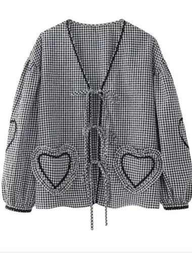Front Tie Lantern Sleeve Top With Heart Embellishments And Ribbon Details Miss Sparkling