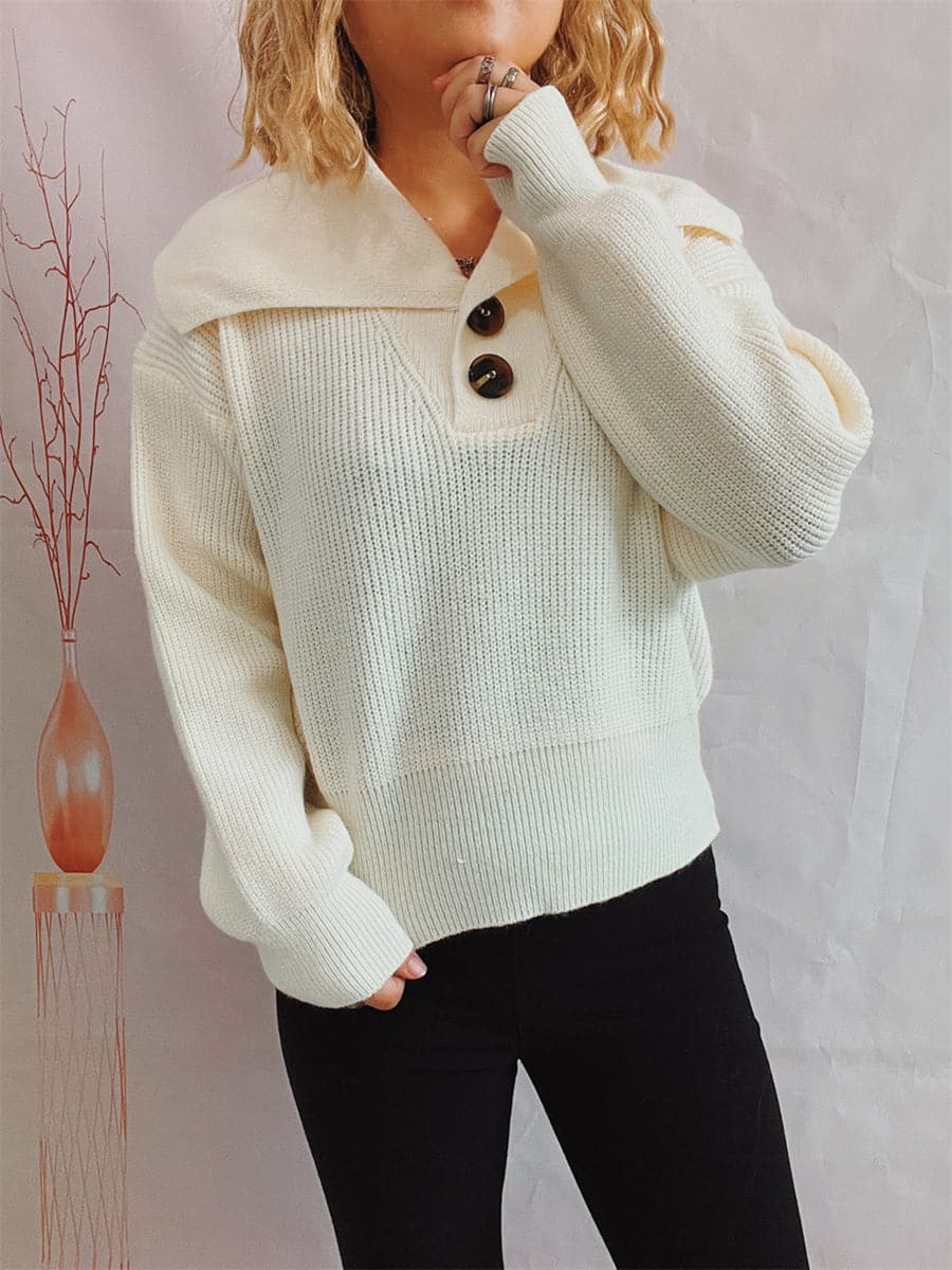 Statement Collar Half Button Sweater.