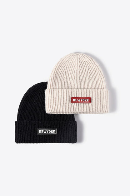 NEWYORK Patch Rib-Knit Cuffed Beanie.