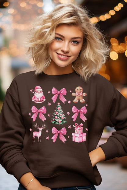 Christmas Pink Santa Bows Holiday Sweatshirt