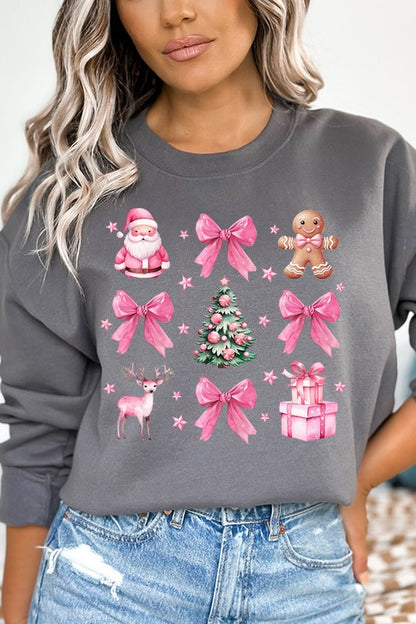 Christmas Pink Santa Bows Holiday Sweatshirt