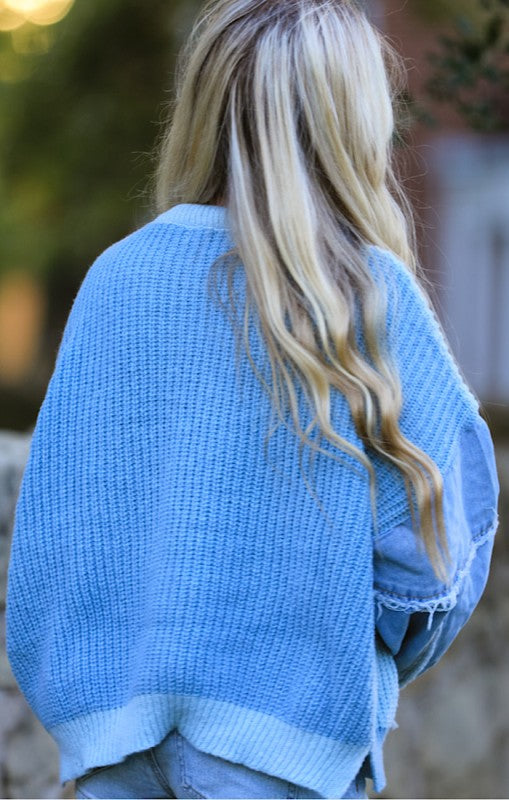 Denim sleeve knit sweater Miss Sparkling