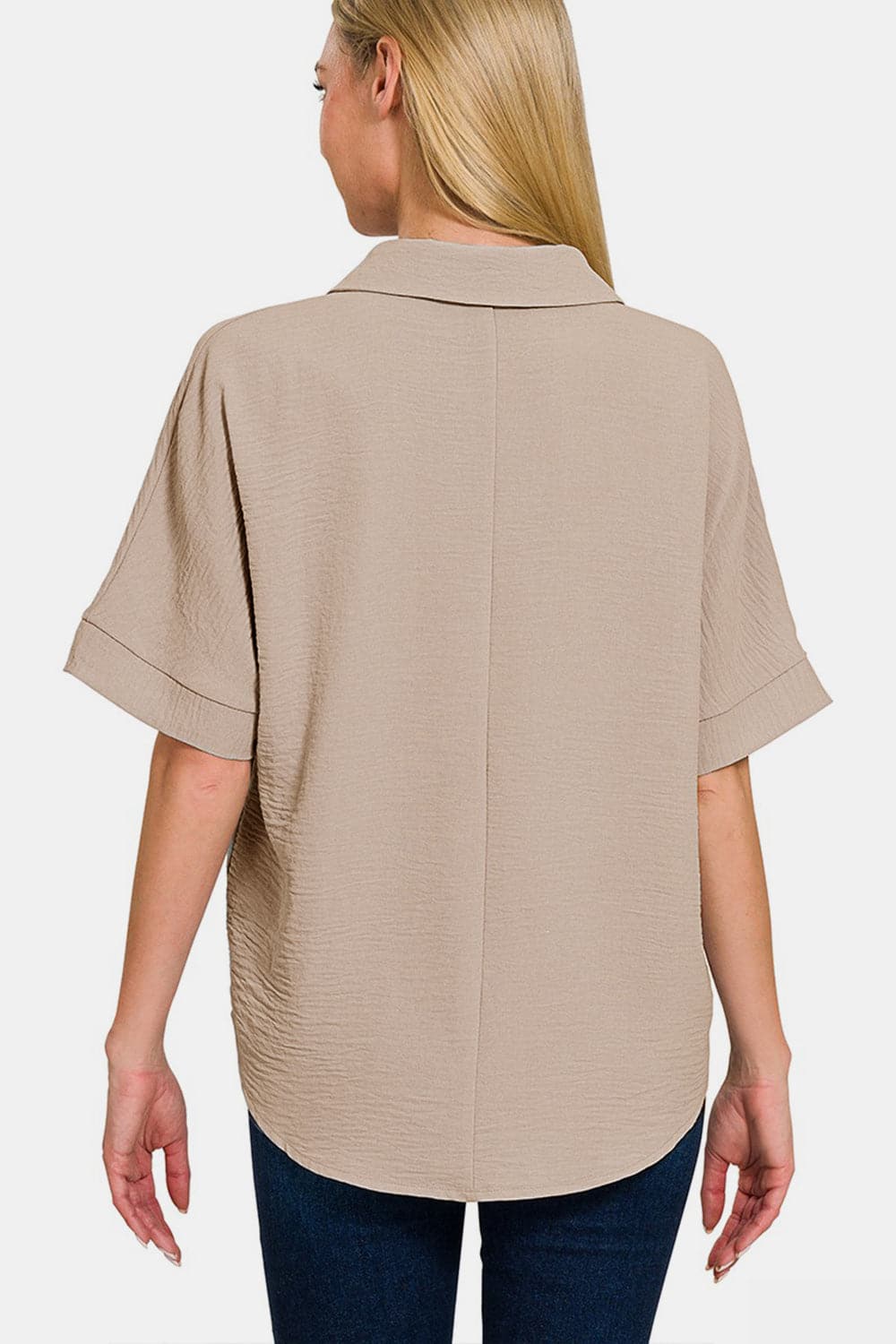 Zenana Texture Collared Neck Short Sleeve Top.