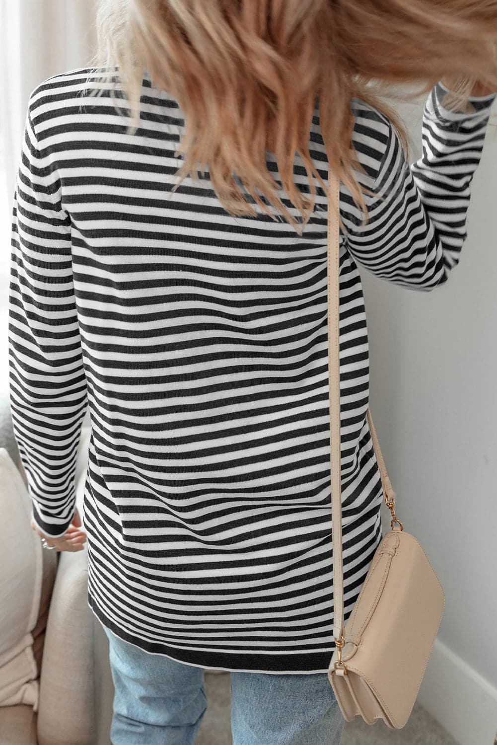 Striped Open Front Long Sleeve Cardigan.