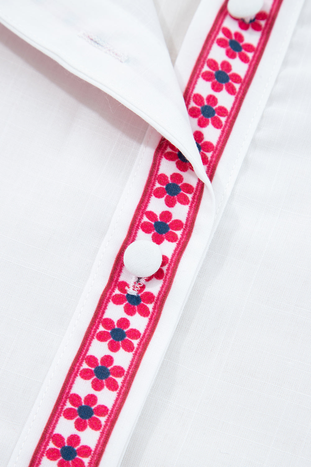 Premium White Floral Embroidered Puff Long Sleeve Casual Shirt