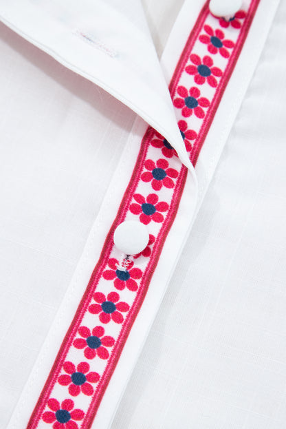 Premium White Floral Embroidered Puff Long Sleeve Casual Shirt