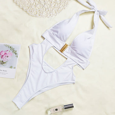 Sexy Deep V Plunge Plunge Buckle Design One Piece Women Bikini
