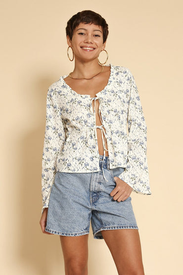 Tie front floral top