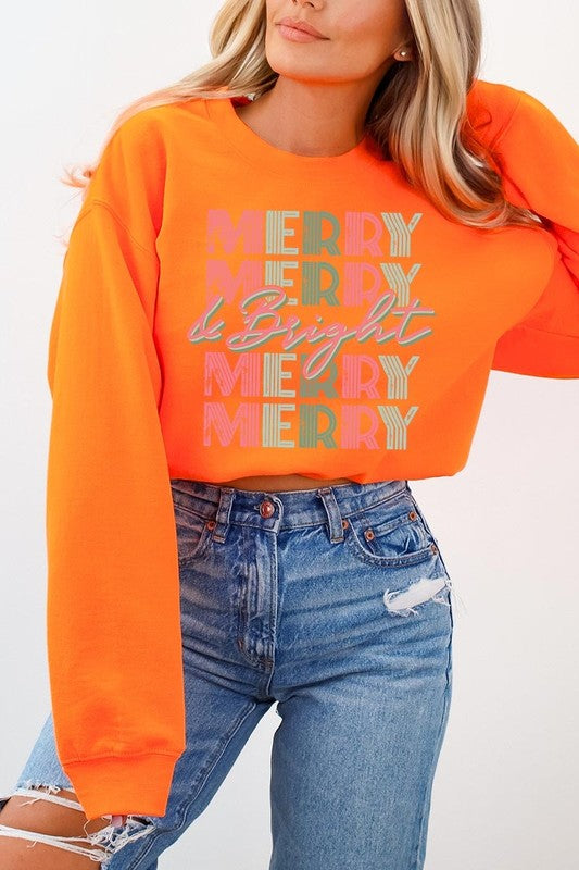 Retro Merry & Bright Graphic Fleece Sweatshirts