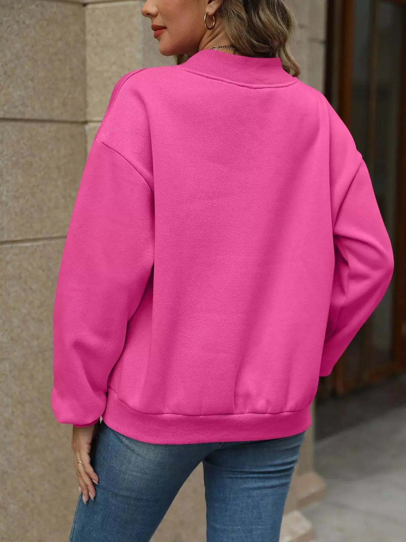 V-Neck Solid Color Casual Sweatshirt Simply Love